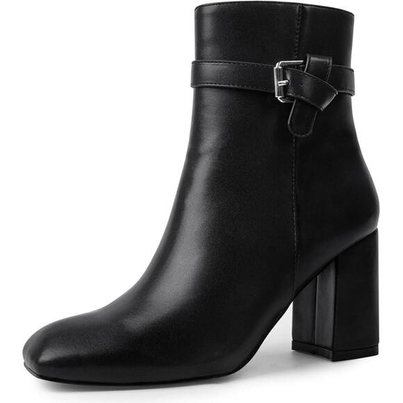 NIB Women's Booties Chunky Heel Side Zipper Ankle Boots for Ladies Black - Picture 6 of 6